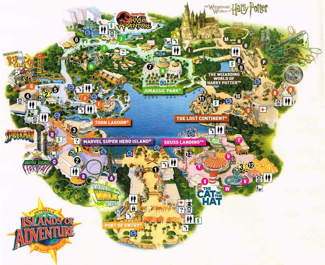 Mapa de lo parque Islands of Adventure en Orlando