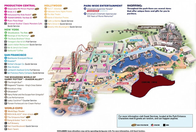 Mapa del Parque Universal Studios en Orlando
