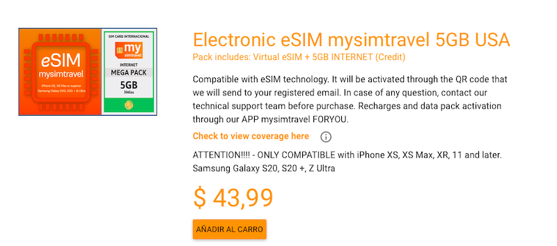 Electronic eSIM mysimtravel 5GB USA